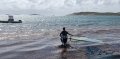 Het water in lopen op St Maarten, al vroeg in het jaar veel wier, vooral langs de kant.