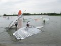 Het water in voor de practice race van het WK Raceboard Masters 2012.